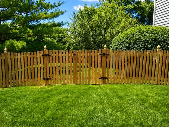 Stained cedar picket with a double gate